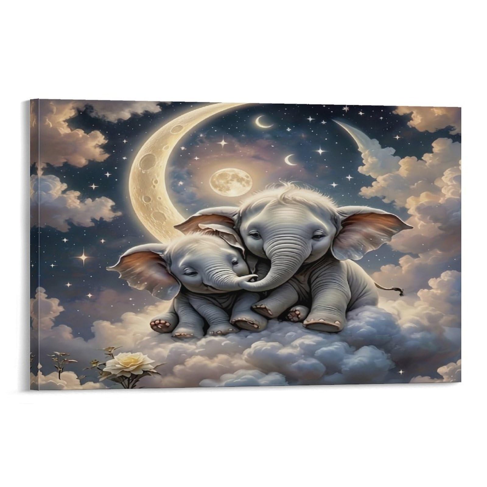 XPASHIQWC Elephant Poster Artwork Starry Moonlit Sky Giclee Canvas Prints Modern Wall Art Picture Wall Hanging for Living Room Home Decorations 24x36inch(60x90cm)