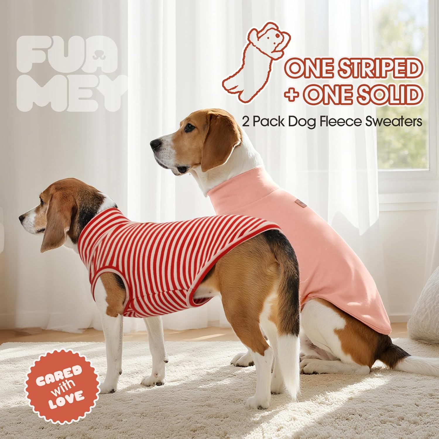 FUAMEY 2 Pack Dog Fleece Vest for Extra Small Dogs,Maltese Chihuahua Stretchy Dog Sweatshirts Warm Dogs Pullover Winter Pet Sweaters with Leash Hole Puppy Turtleneck Sleeveless Pink Stripes XS