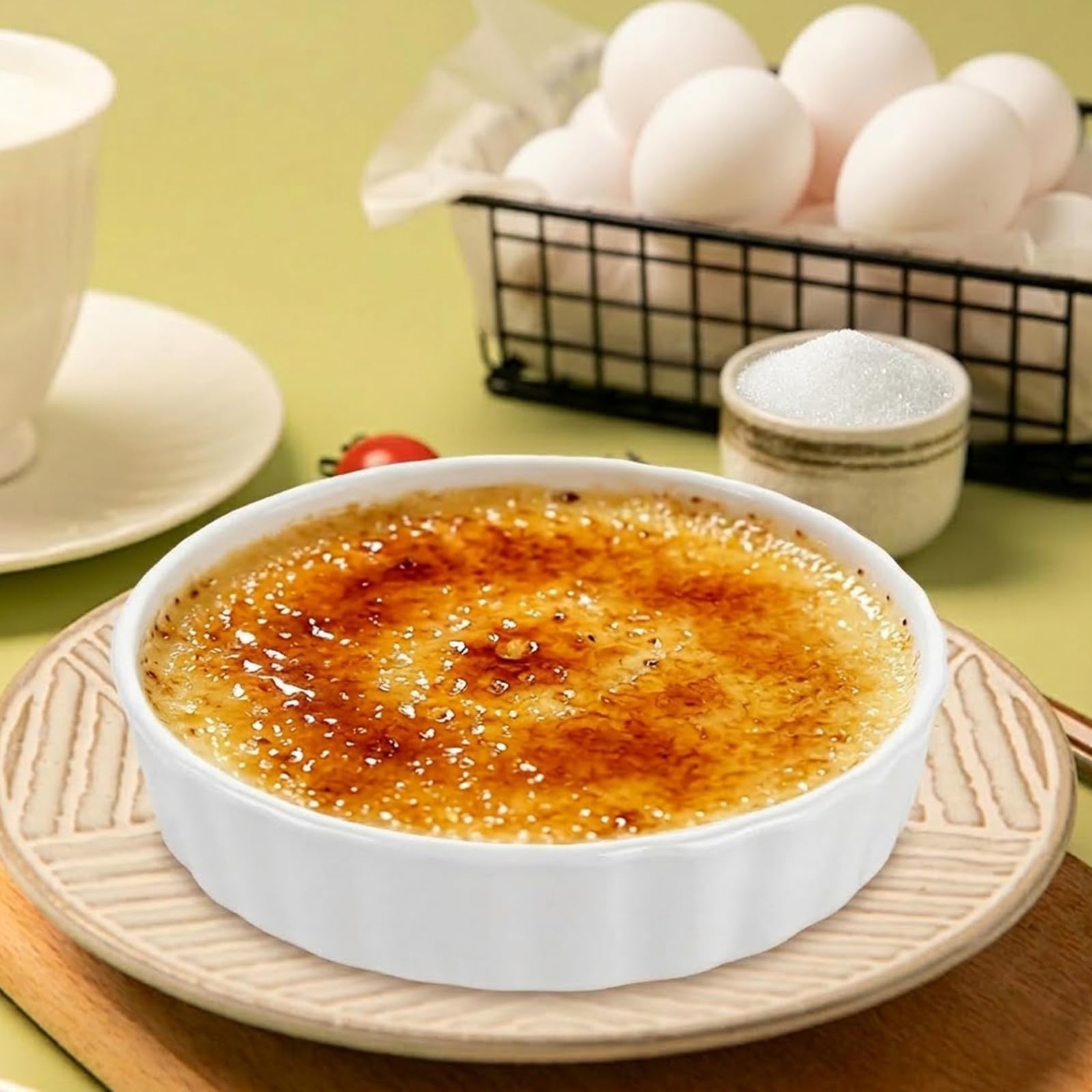 Lot de 6 petits plats à tarte en céramique - 12,8 x 2,6 cm - Blanc - 240 ml - Pour soufflé, fondants muffins, crème brûlée
