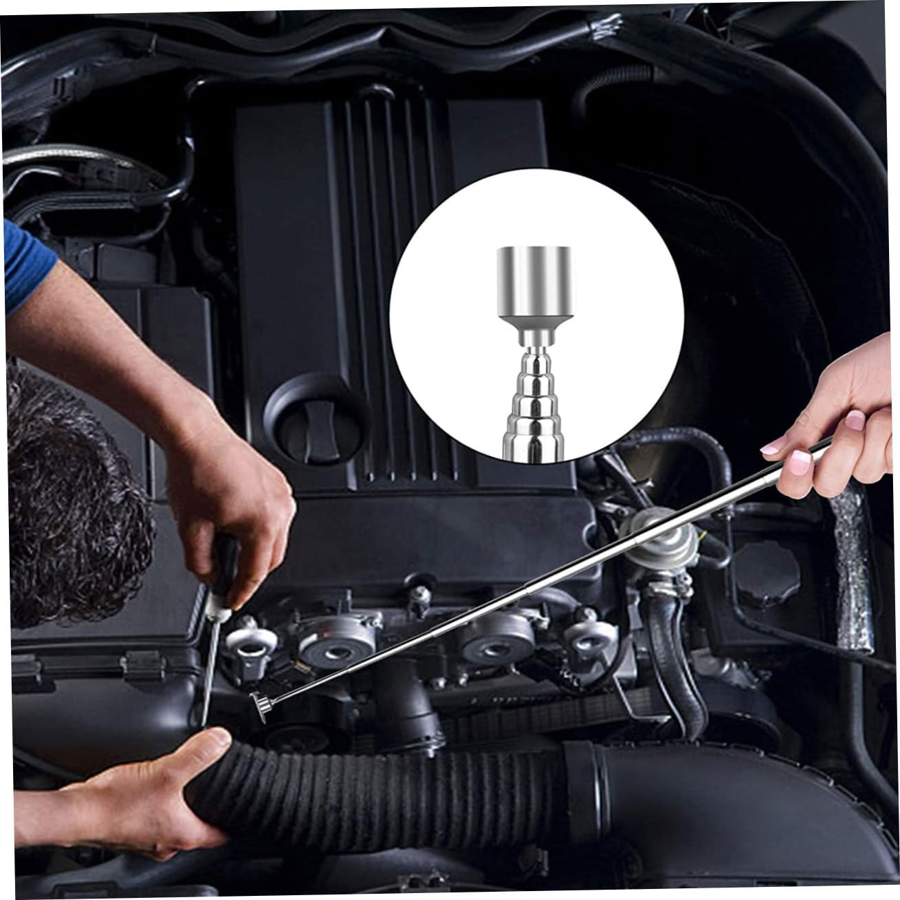 NUOBESTY 4pcs Swivel Inspection Mirror Magnet Stick Extendable Tool DIY Car Repair Tool image 3