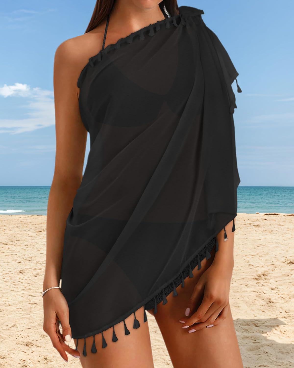 CHICGAL Women Beach Sarong Wraps with Tassels Swimsuit Coverup Summer Bathing Suit Cover Up Casual Swimwear - Image 4