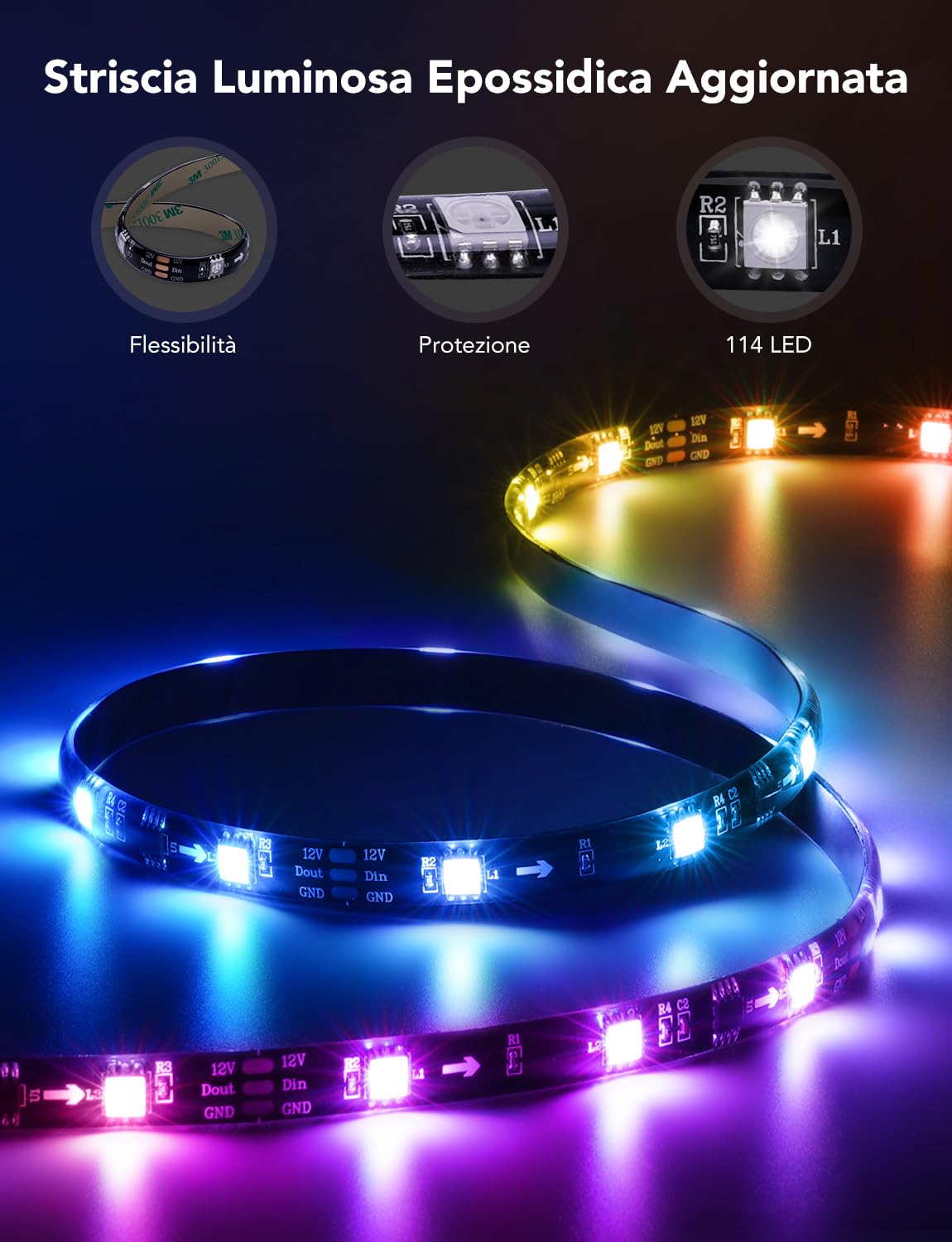 Govee TV LED Backlight 3,8m, RGBIC Striscia per TV 55-65 Pollici | Bluetooth e Wi-Fi, Alexa e Google Assistant, Sincronizzazione musicale, 219+ scene, Alimentatore incluso