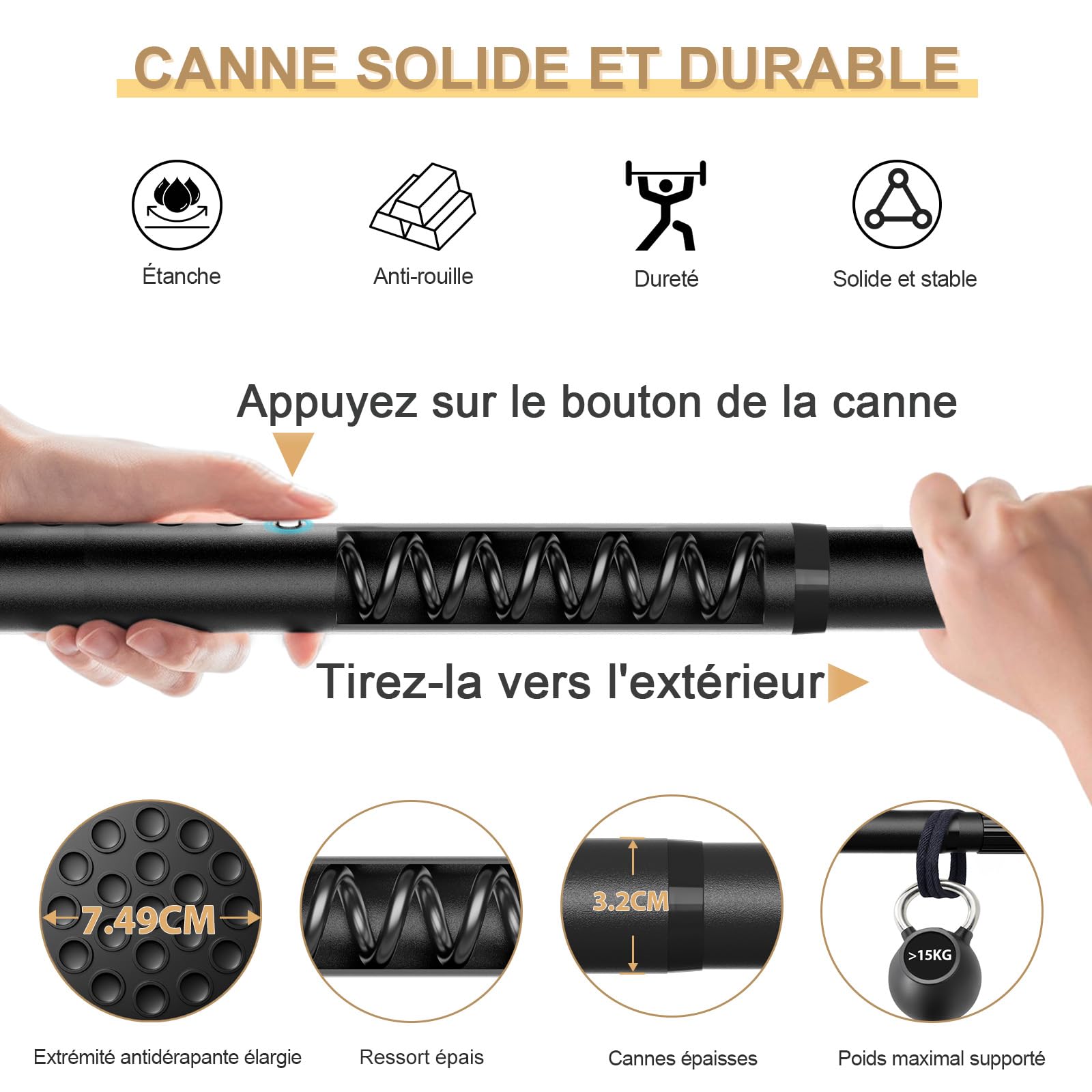 Extensible Tringle à Rideau 128-227cm Noir, Diamètre 32mm, 1 Pièce Tringle Rideau Extensible Sans Percage, Barre de Tension Télescopique, Pour Rideau de Salle de Bain, Fenêtre, Balcon