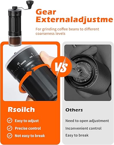 Miniatura 5 de Molinillo de café manual con rebabas de cerámica para expreso, prensa francesa, 40 ajustes ajustables, molino de grano de café portátil para uso