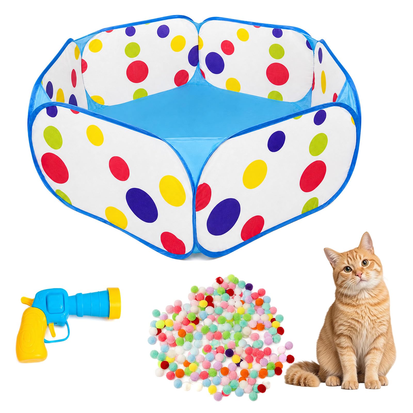 Cat Ball Pit Set with 200 PCS Cat Toy Balls & Launcher Gun