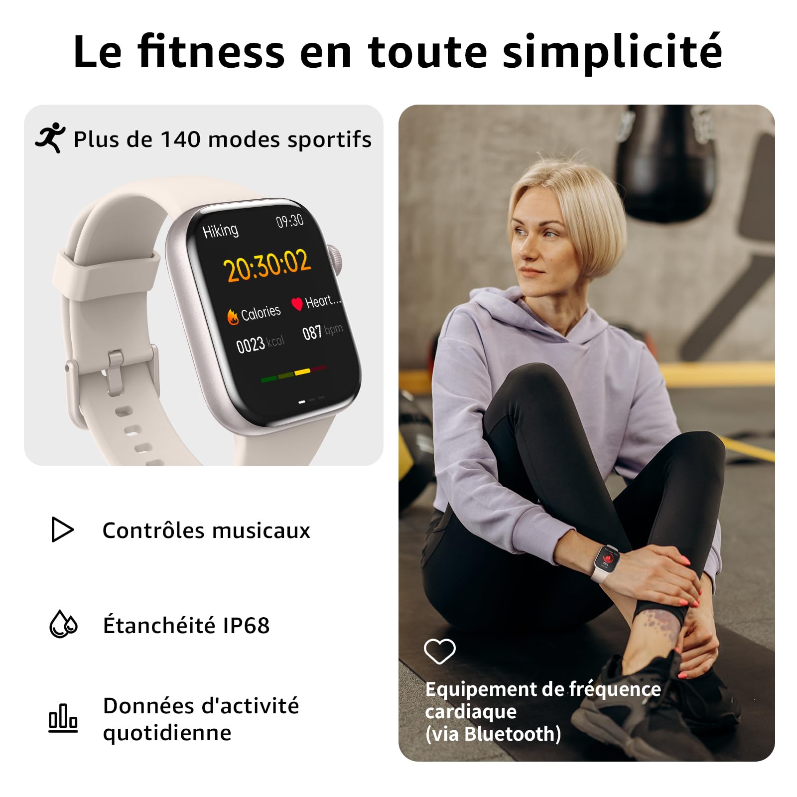 Smartwatch 1.85" HD Appel Bluetooth 140+ Mode Sport Moniteur Sommeil Fréquence Cardiaque IP68 Etanche Android iOS
