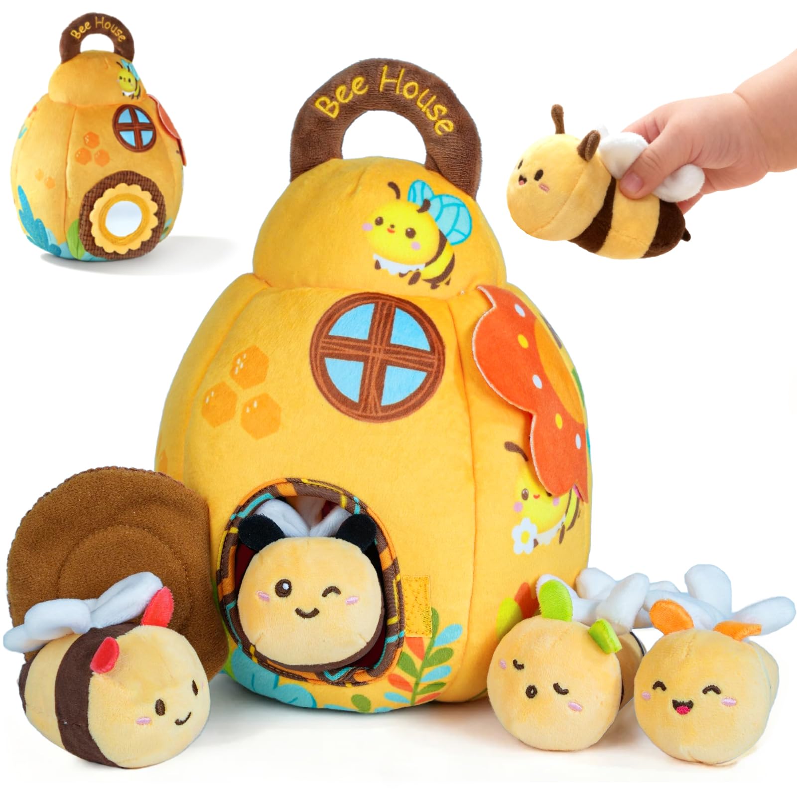 Baby Toys for Baby Infant 0-3-6-12 Months, Soft Beehive Toddlers Busy Toys with 5 Sensory Plush Bees - Bells, Crinkle, Rattles, Mirror & Textures, Stuffed Animals for Boy, Girl Christmas Birthday Gift