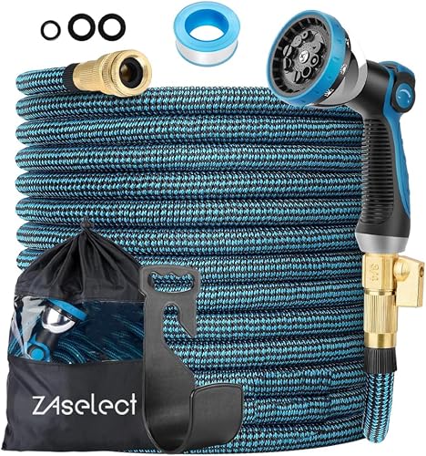 Tuyau d'arrosage extensible de 45 m ou 60 m, tuyau d'arrosage flexible avec tissu extra résistant, avec buse de pulvérisation à 10 motifs, tuyau extensible léger et étanche pour arroser et laver (45 m - 1