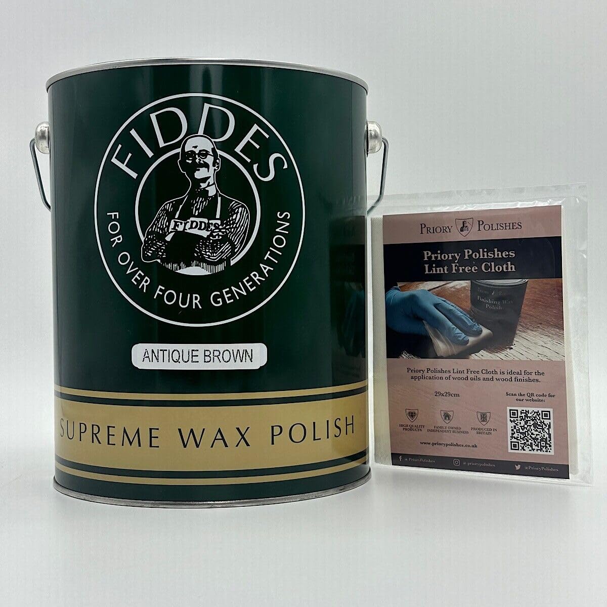 Fiddes Supreme Antique Brown Wax 5 Litre + Free Priory Polishes Lint Free Cloth