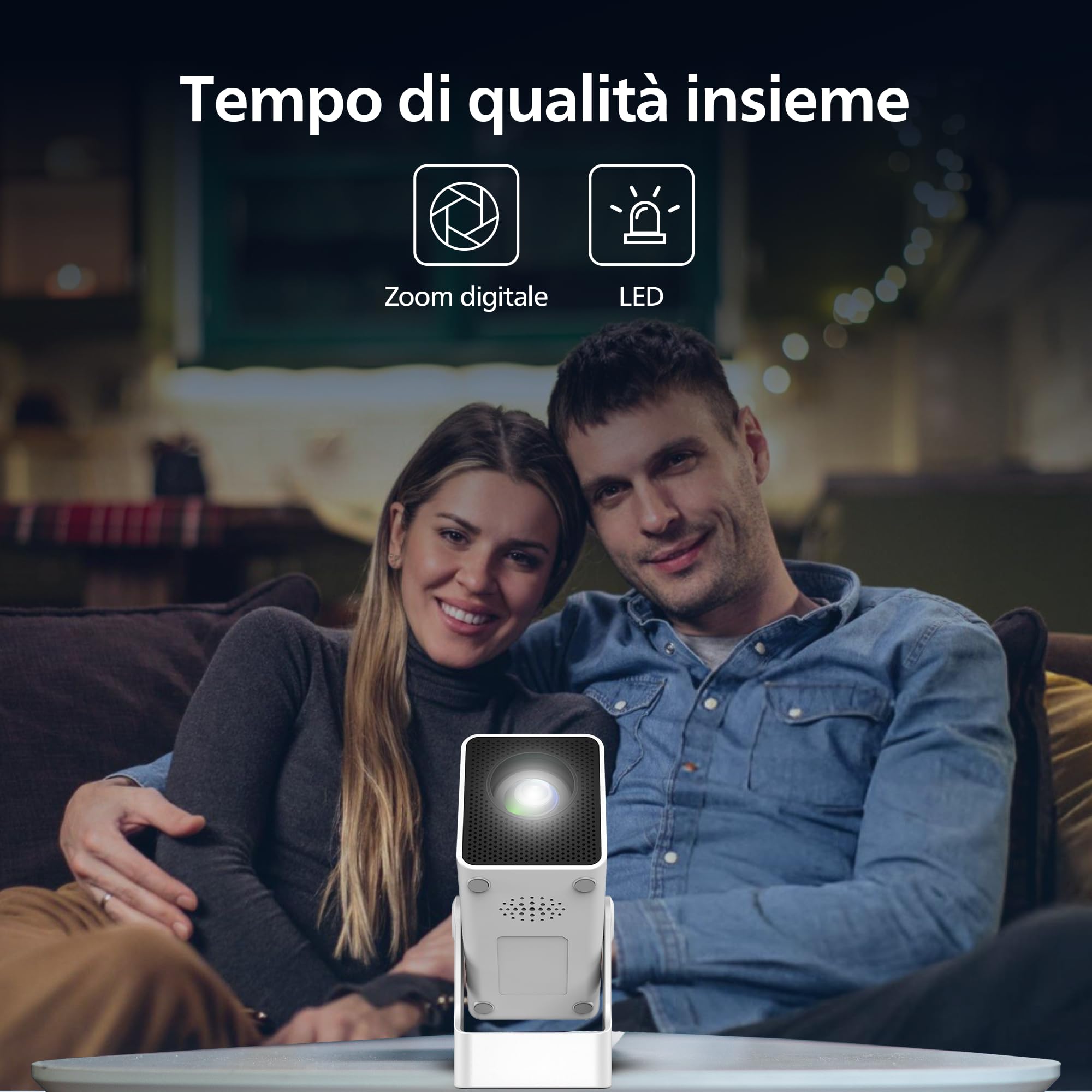 Philips, Neopix 140, Proiettore Home Theatre, Risoluzione 1280x720p, Rotativo a 180 gradi, Modalità Specchio, Wi-FI 6, Audio Stereo 2x3 Watt, Bianco