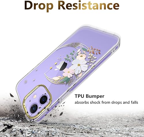 Miniatura 4 de JIAXIUFEN Funda transparente para iPhone 12 Mini, diseño de flores, a prueba de golpes, delgada, de poliuretano termoplástico, protección contra