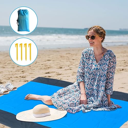 Miniatura 3 de Toldo de playa, tienda de campaña de playa, refugio solar de 11 x 11 pies, incluye manta de playa UPF50+, protección solar resistente al viento, 4