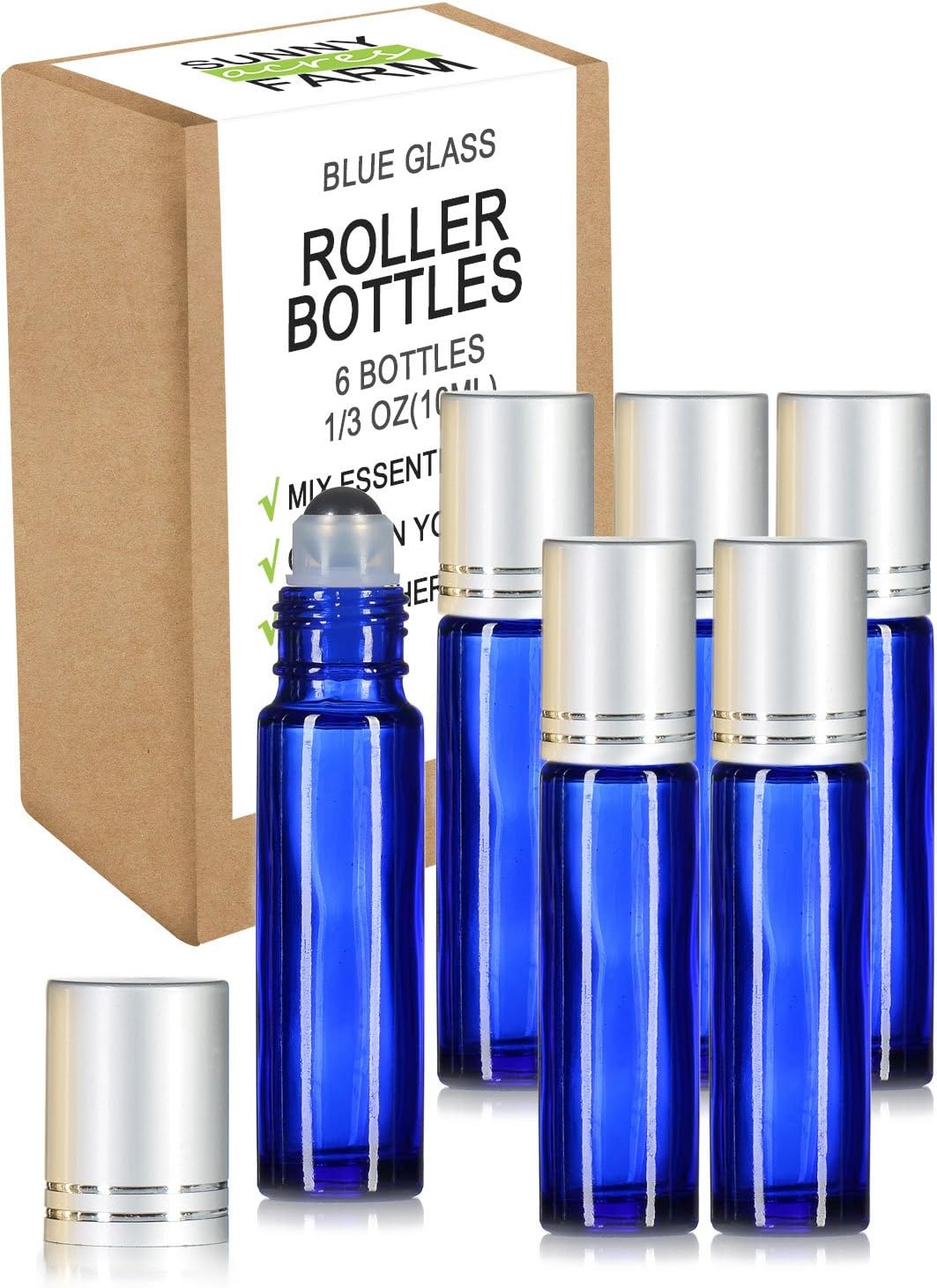 Essential Oils Roller Bottles with Recipe eBook Cobalt Blue Glass Roll On Bottles for Perfume,Wax,Lip Balm,Essential Oils,Deodorant,10ml,6-Pack (6, Cobalt Blue)
