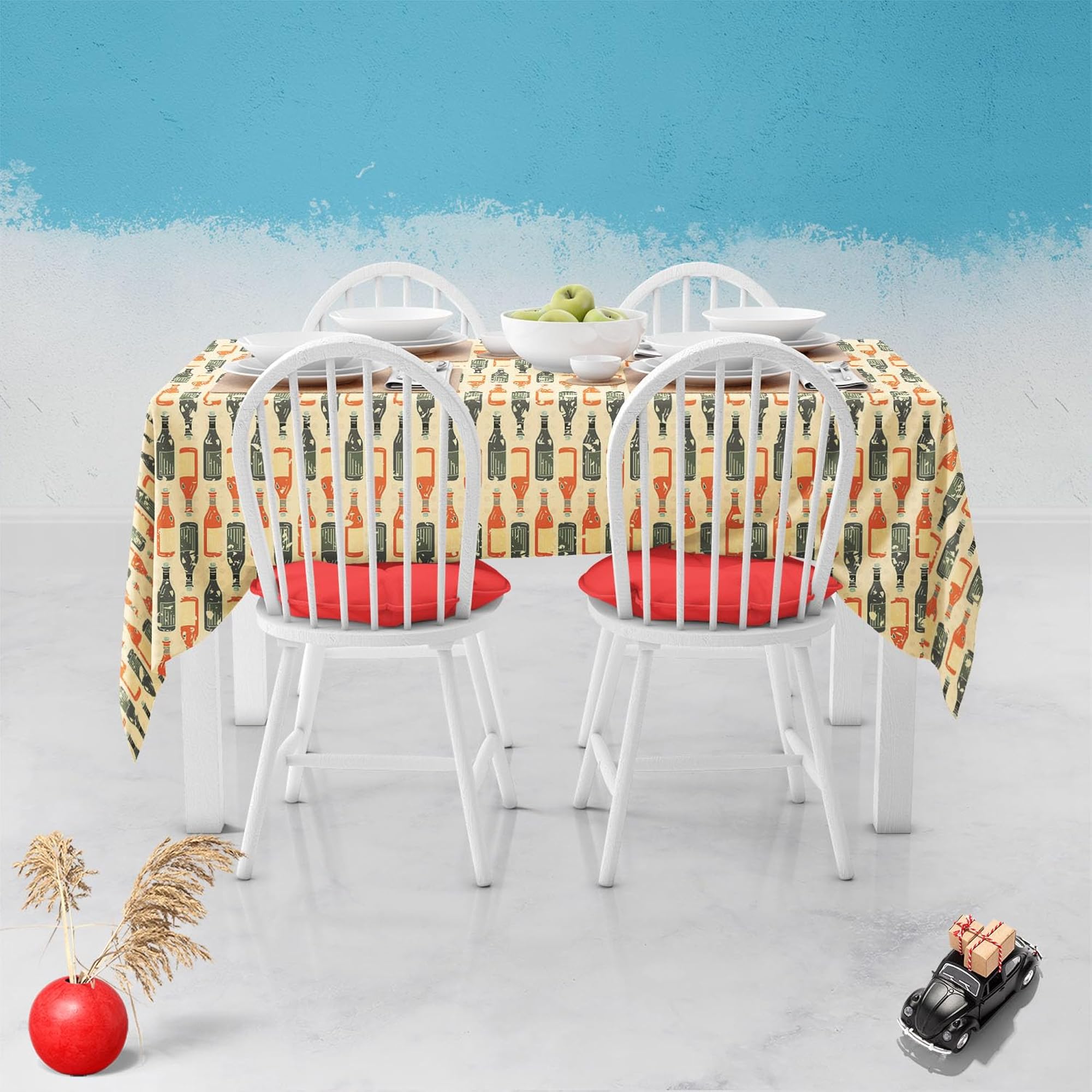 Wine Table Cloth Cover for Dining & Center Table, Cotton Canvas, 4-Seater