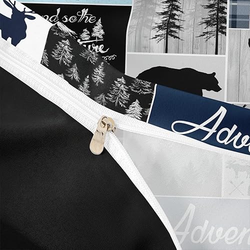 Miniatura 6 de Juego de ropa de cama de cabaña de granja, funda de edredón rústica de oso y ciervo, tamaño Queen, funda de edredón de retazos de bosque para niños,