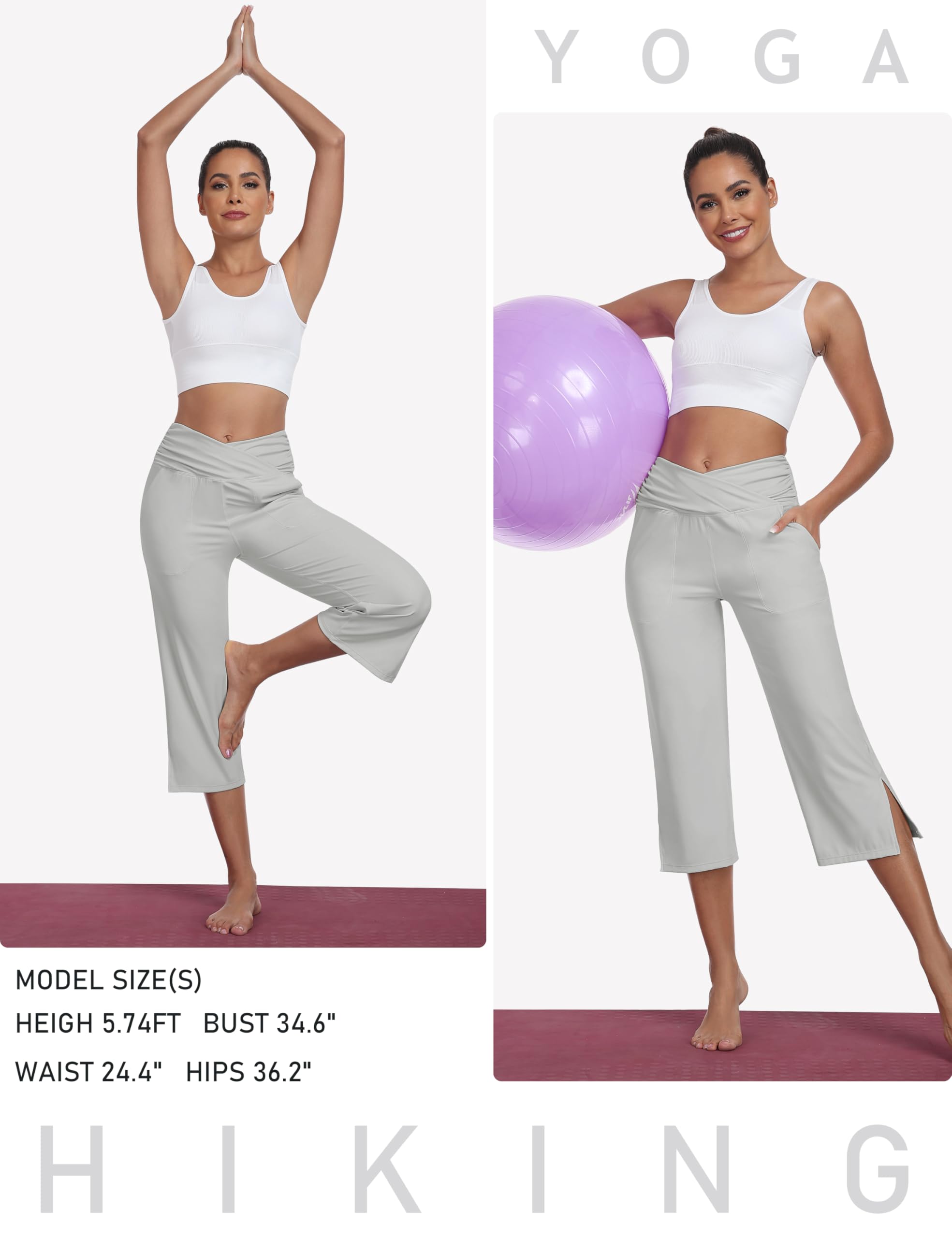MoFiz Pantalon de randonnée 3/4 pour Femme Été Capri Pantalon de Yoga Stretch avec Poches
