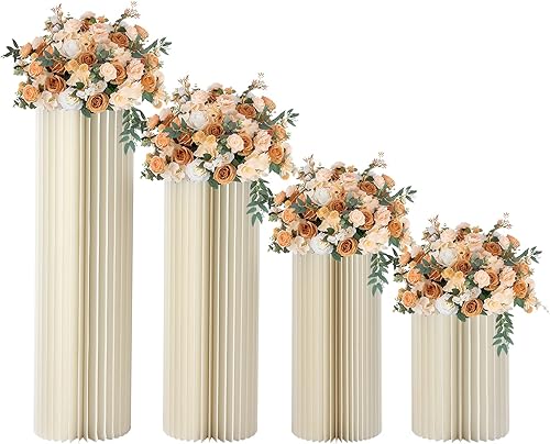 4 piezas de centro de mesa plegables de cartón, soporte cilíndrico para florero de flores, soportes de centro de mesa para decoración de ceremonias