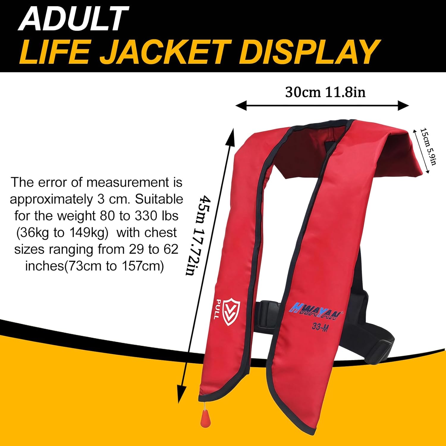 Manual Inflatable Life Jacket| Inflatable PFD Vest Adult| Life Vest for Adults| Outdoor Water Sports| Supports up to 330 lbs|33g of Carbon Dioxide Cylinder