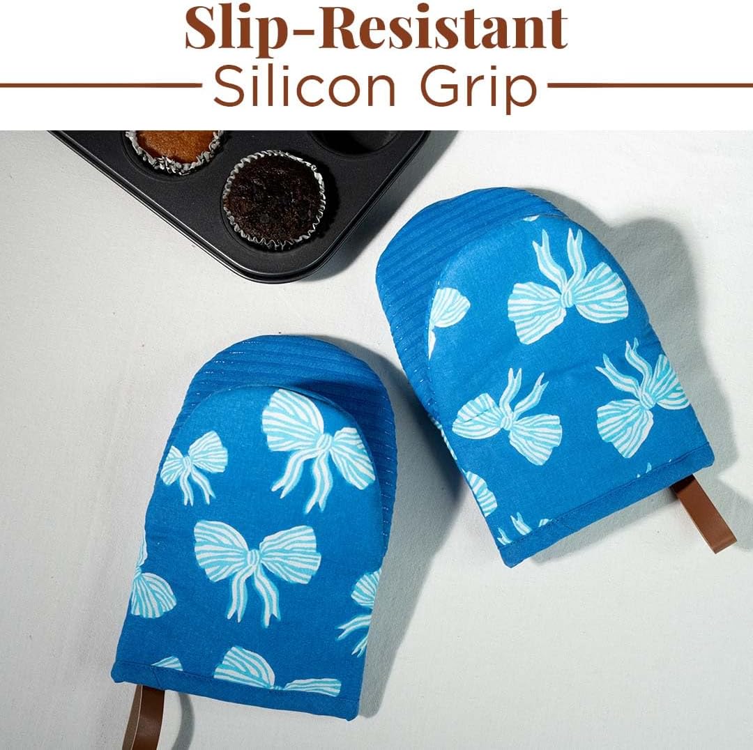 Folkulture Oven Mitts, Heat Resistant Blue Oven Mitts Set of 2 (5.75"x9")