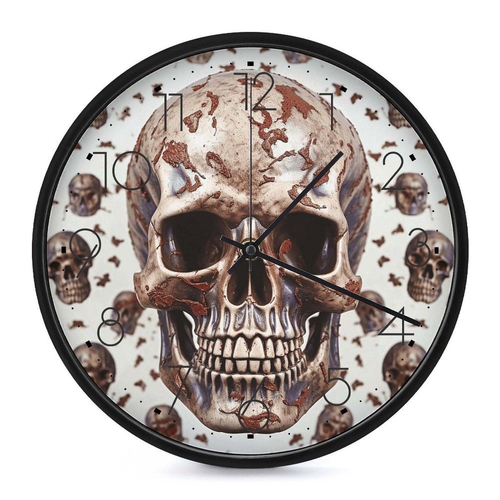 DWVTSLH Skull on White Background Wall Clock 10 Inch Silent Non-Ticking Modern Clocks Battery Operated - Decorative Wall Clocks for Bedroom Living Room Kitchen Office Wall Decor Gift Idea