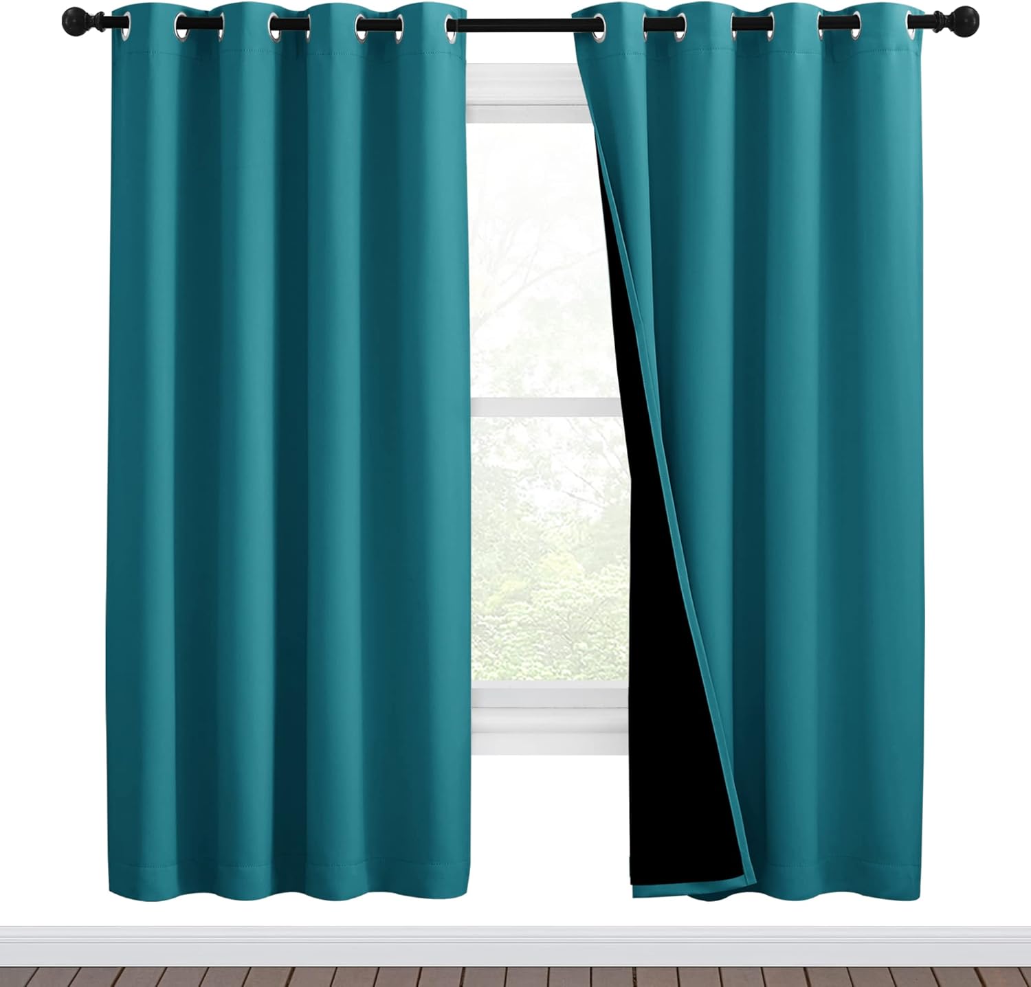 NICETOWN 100% Blackout Window Curtain Panels, 72in Drop, 46in Wide (Peacock Teal) - 2 Pieces