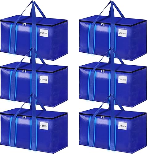 Paquete de 6 bolsas de mudanza resistentes, suministros de mudanza para mudanzas, bolsas de almacenamiento con cremallera y asas de transporte