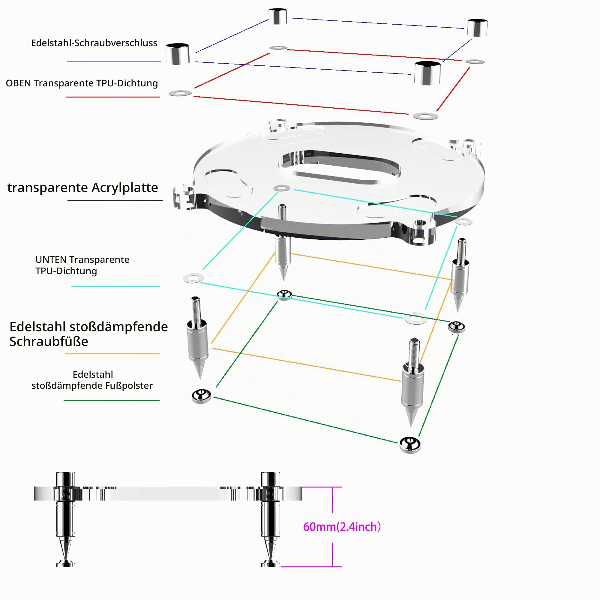 Standfüße, Edelstahl-Lautsprecher-Isolationsfüße für Sonos Sub Mini, Sonos Sub Mini-Ständer, Sonos Sub-Mini-Schreibtischständer, Sub-Mini-Bodenständer (transparent)