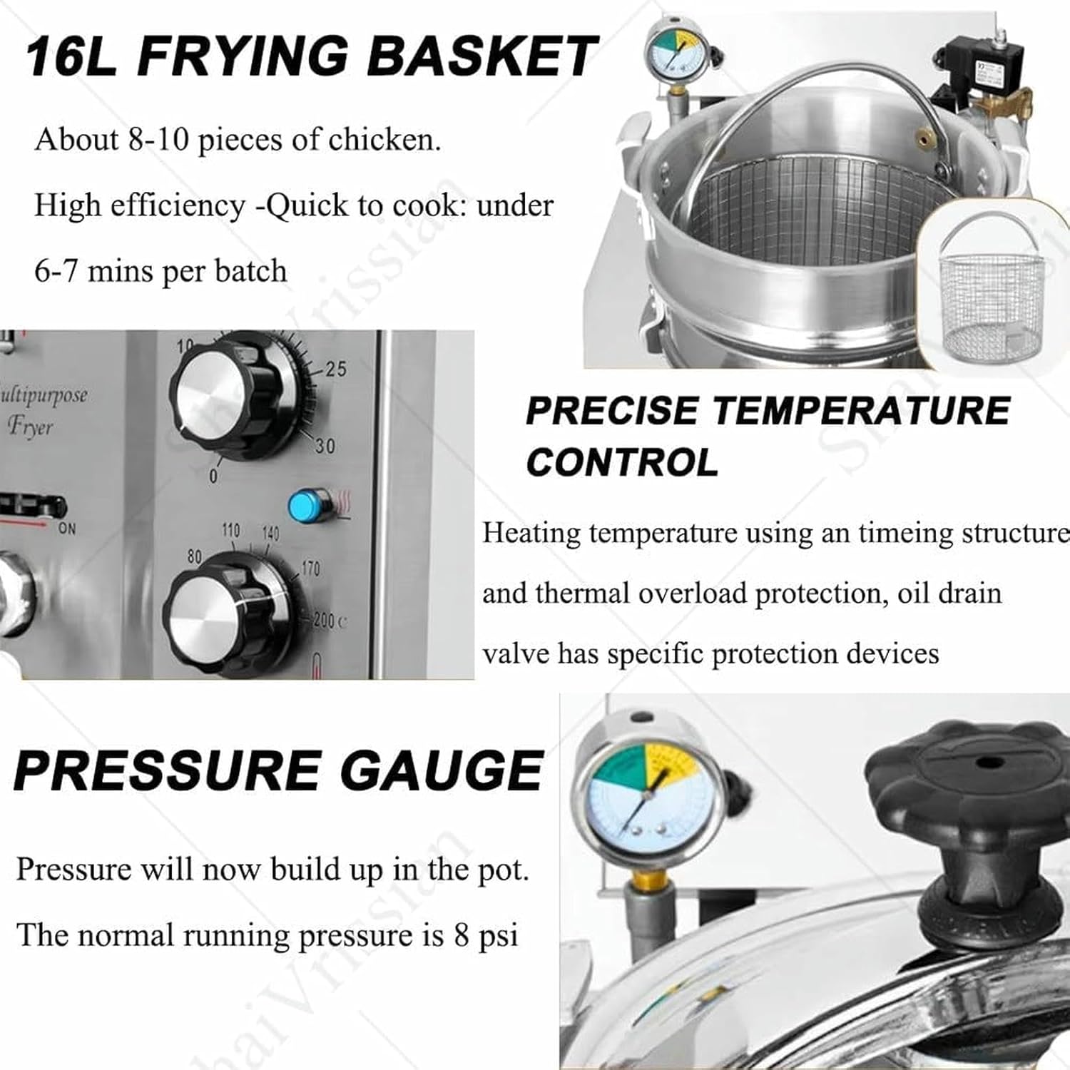 Commercial Deep Fat Fryer,Stainless Steel Countertop Electric Air Fryer,16l Capacity,Adjustable Temperature and Timer,Ideal for French Fries,Chicken Wings,Potato Chips