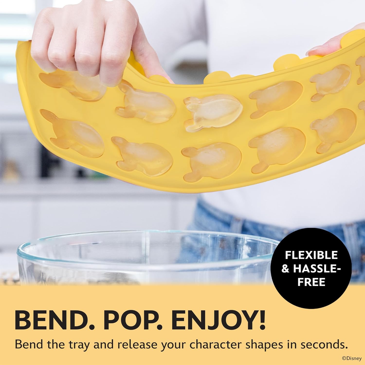 Disney Pooh Silicone Ice Cube Tray – 2 Pack Ice Trays for Freezer with Fun Pooh Ice Molds – Flexible BPA-Free Silicone Molds for Ice, Chocolate, and More (Pooh (Yellow))