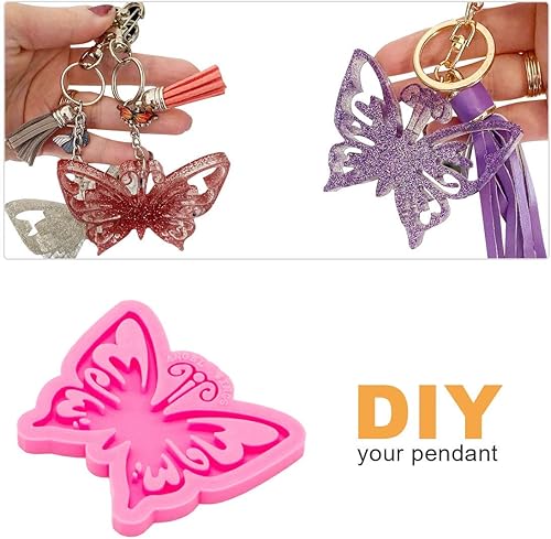 Miniatura 6 de Molde de silicona de resina con forma de mariposa súper brillante para llavero de resina epoxi, fabricación de joyas artesanales, arcilla polimérica