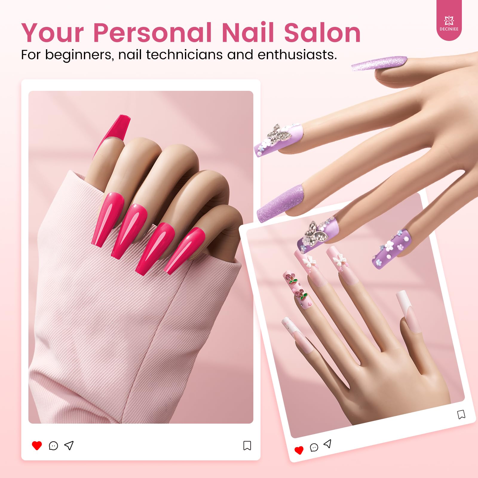 Mano de práctica para uñas acrílicas: Mano de silicona para práctica de uñas con kit de uñas acrílicas para principiantes - Entrenamiento flexible Manicura de manos falsas Juego de polvo acrílico para 7