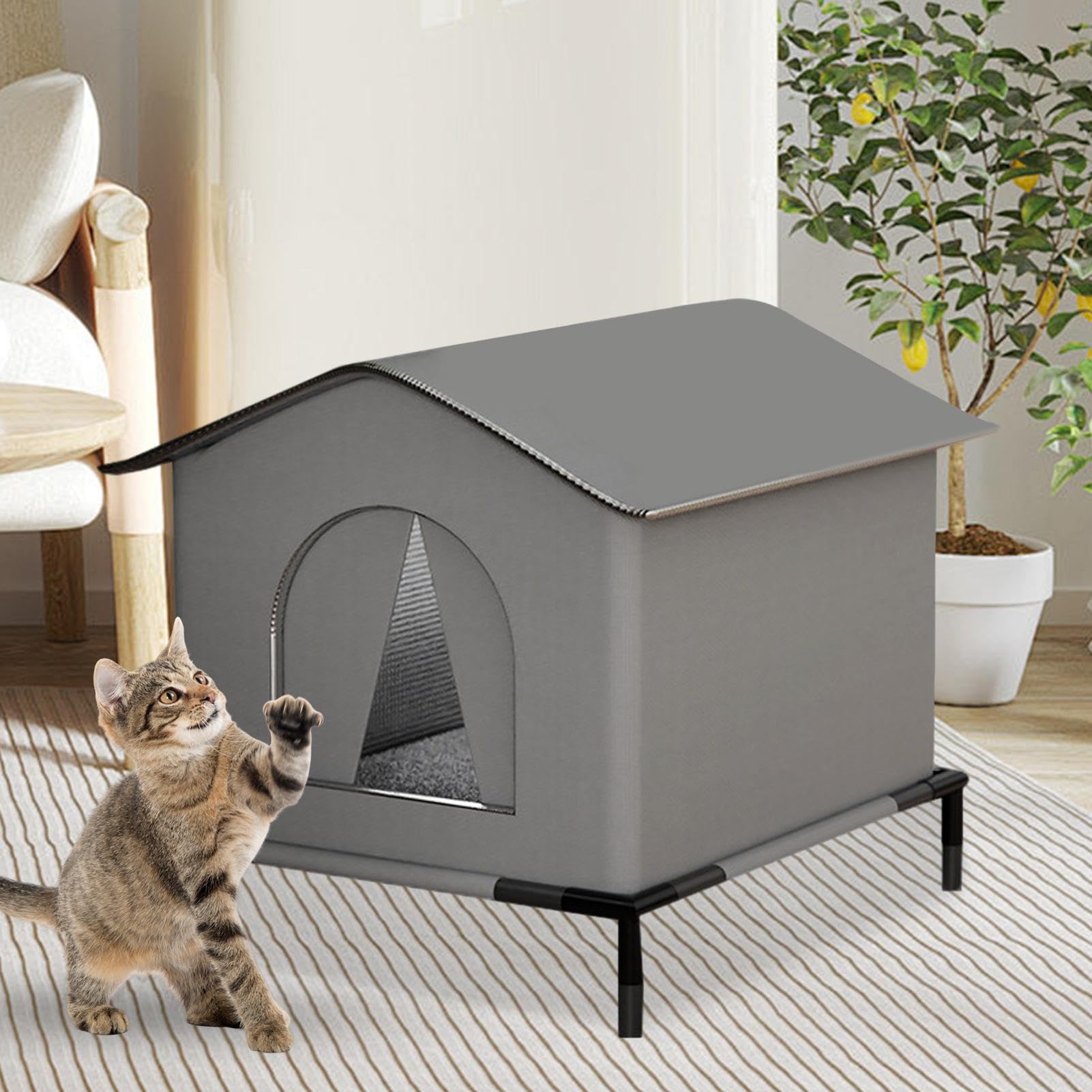 Casa per gatti all'aperto - per gatti isolato resistente alle intemperie | portatile | Casa esterna calda con porte rimovibili per tappeti e persiane ideale per il portico da giardino