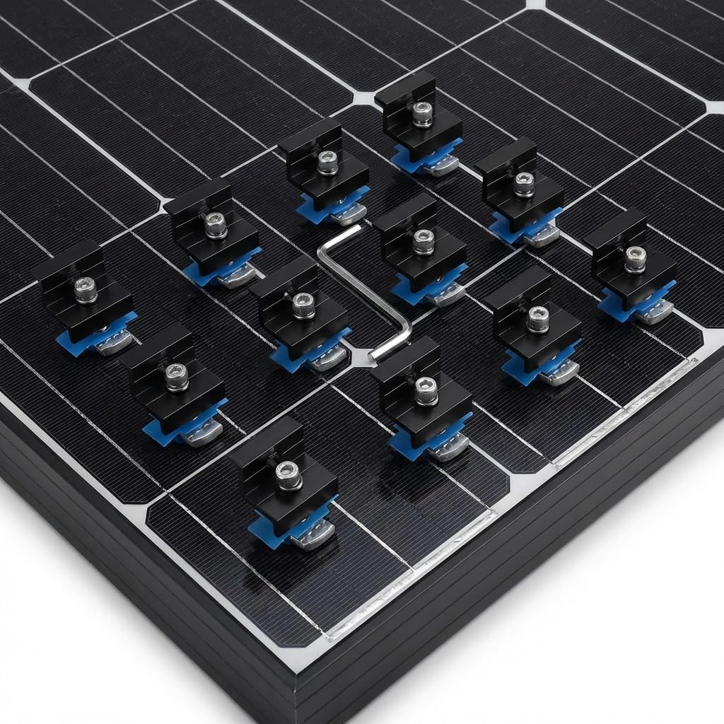 12-Pack Black Aluminum 30mm/35mm Solar Panel End Clamps for Standard Unistrut, Mounting Brackets with Hardware, for Metal, Tin, Flat & Sheet Roof Solar Installation