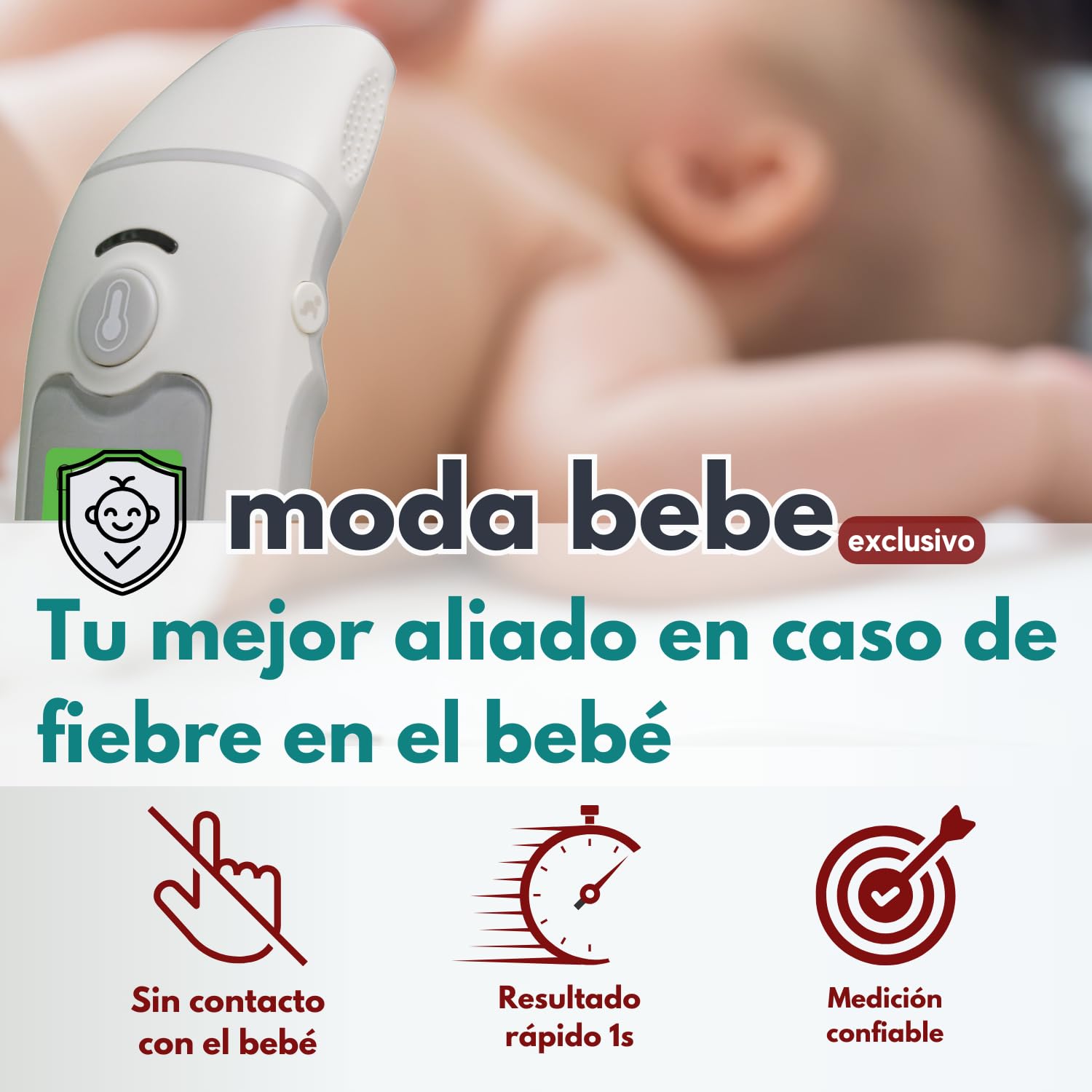 Termometro digital frontal y auricular ABBICARE™ con estuche | Modo especial bebé preciso y rápido en 1 segundo sin contacto multifuncional | termómetros médicos profesionales infrarrojos