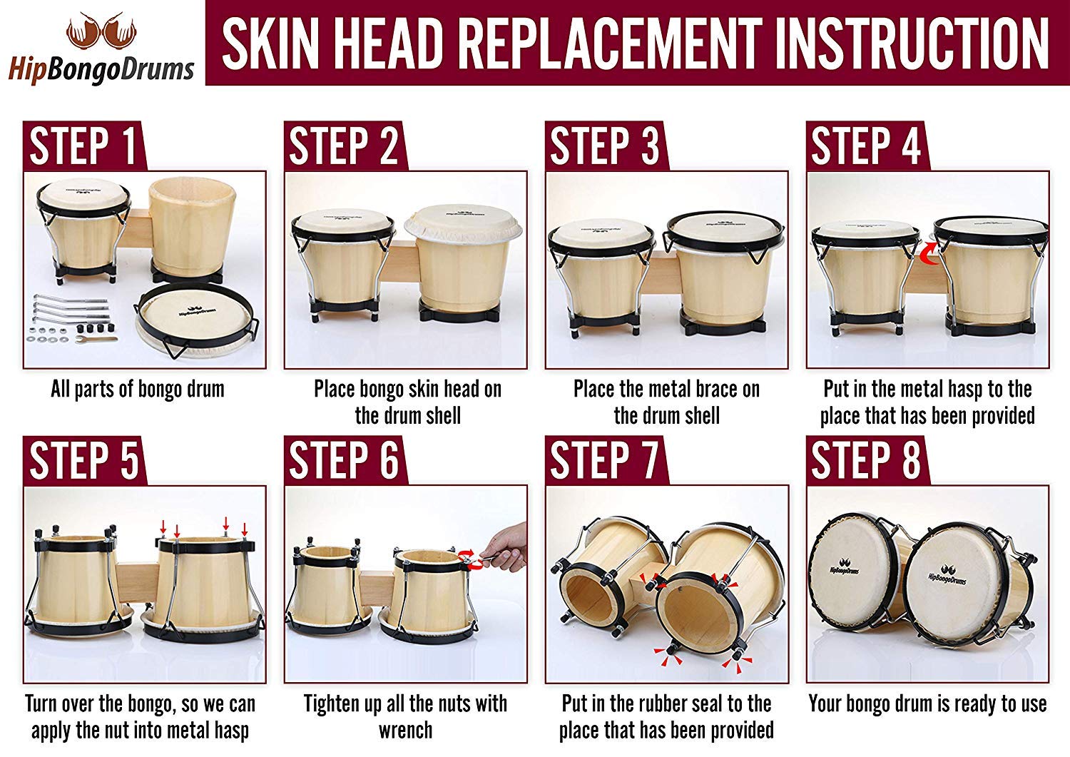 Buy Hip Bongo Drums Bongo Heads Replacement Pack 5.6" and 6.4