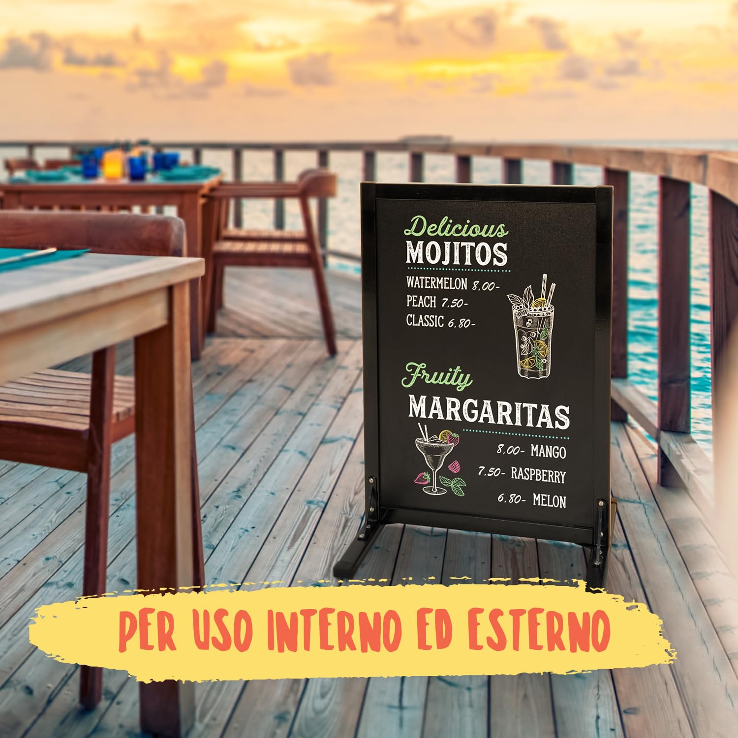 SECURIT - Lavagna Da Terra Stand Bifacciale In Legno Di Pino - Per Pennarelli A Gesso Liquido - Per Caffè, Ristoranti, Bar, Negozi - 56x78 cm - Colore Nero