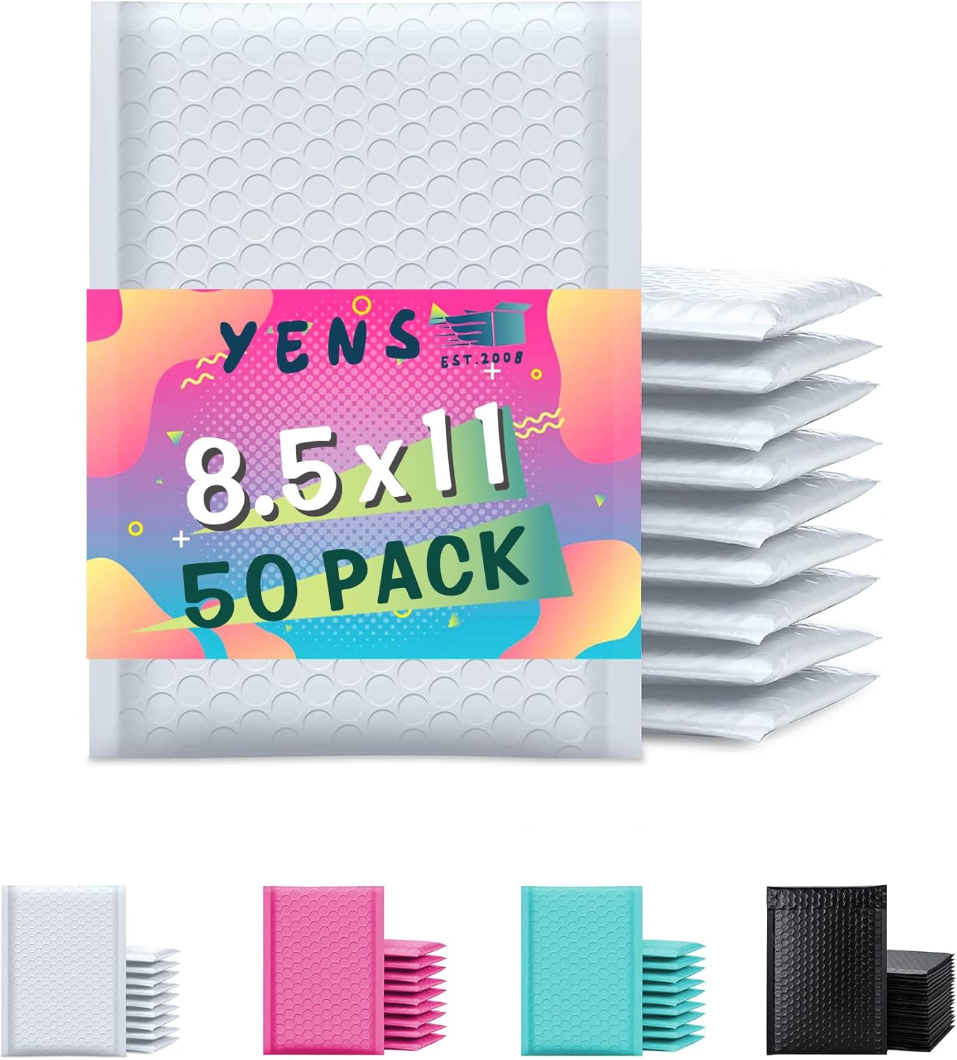 Yens Poly Bubble Mailers 8.5x12 50 Pack White Waterproof Self Seal Adhesive Shipping Bags, Cushioning Padded Envelopes for Shipping, Mailing, Packaging Usable 8.5x11 White 8.5" x 12"