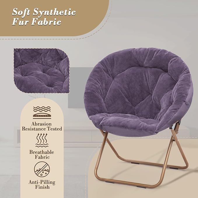 Sillón Plegable Redondo Peluche Púrpura miniatura 4