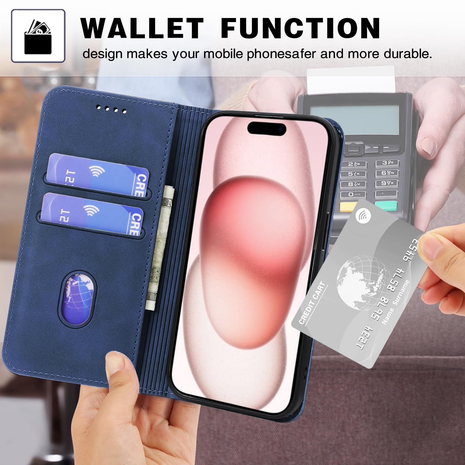Custodia a Portafoglio con Chiusura Magnetica per iPhone 15
