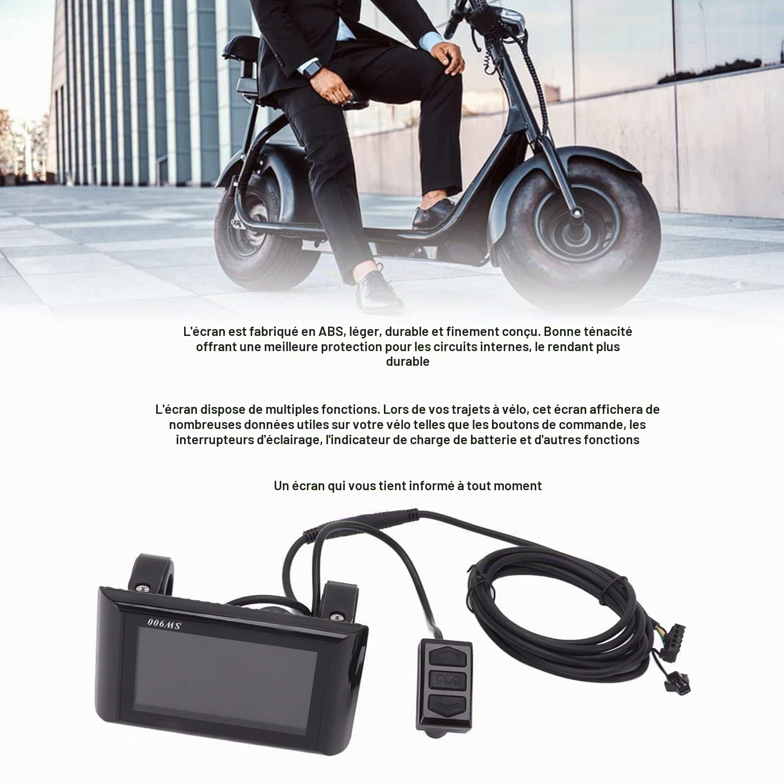 VBESTLIFE Écran LCD SW900 pour Vélo électrique, écran LCD de Données Claires du Panneau de Commande adapté aux Scooters de Vélos électriques