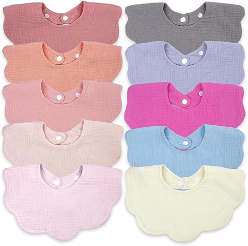 Miniatura 17 de Baberos de muselina para bebé niña niño para babeo y dentición, paquete de 10 Lemon Yellow,Beige,Azul,Rojo oscuro,Beige claro,Varios
