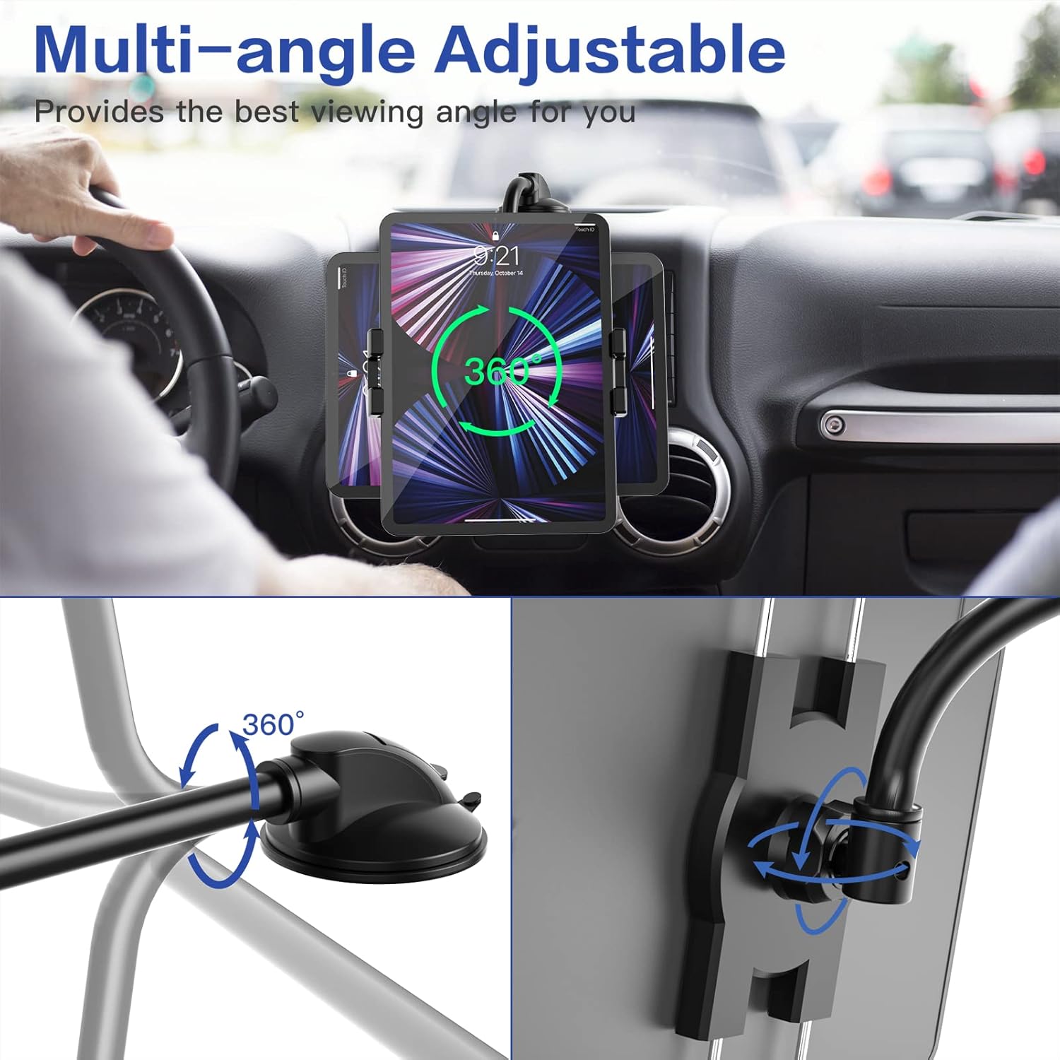 Car Dashboard Tablet Holder, Gooseneck Car Dash Tablet Mount Suction with Flexible Long Arm for 4-13" Devices, iPad Pro Air Mini, Fire, iPhone 15 Pro Max and 4-12.9" Phones & Tablets