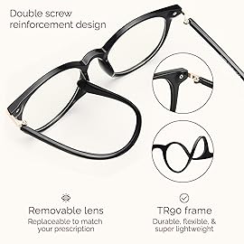 Gaoye Blue Light Blocking Glasses, Retro Round Eyewear Frame Anti Eyestrain Computer Glasses for Women Men - GY1688 (Light Black Frame/Transparent Lens)