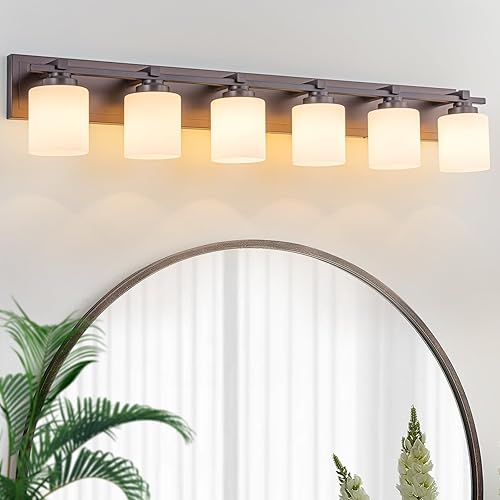 Miniatura 38 de 1 Lámpara Moderna para Baño sobre Espejo, Luces de Tocador Cromadas para Apliques de Pared de Baño con Pantallas de Vidrio Blanco Lechoso, Casquillo