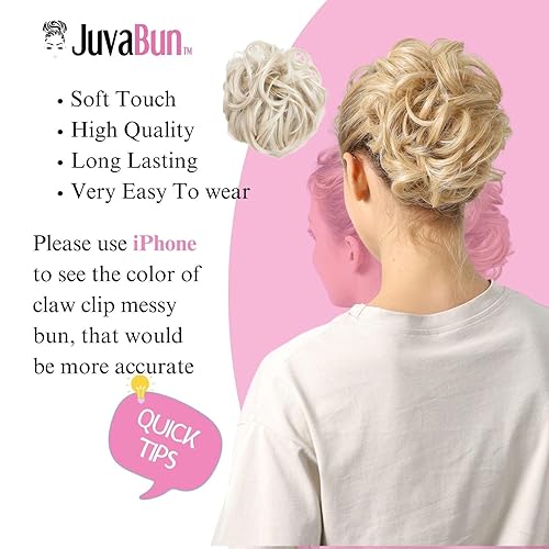 Miniatura 7 de Juvabun Moño desordenado con clip de garra, rubio platino, piezas de cabello para mujer, extensiones de moño de pelo ondulado y rizado, extensiones