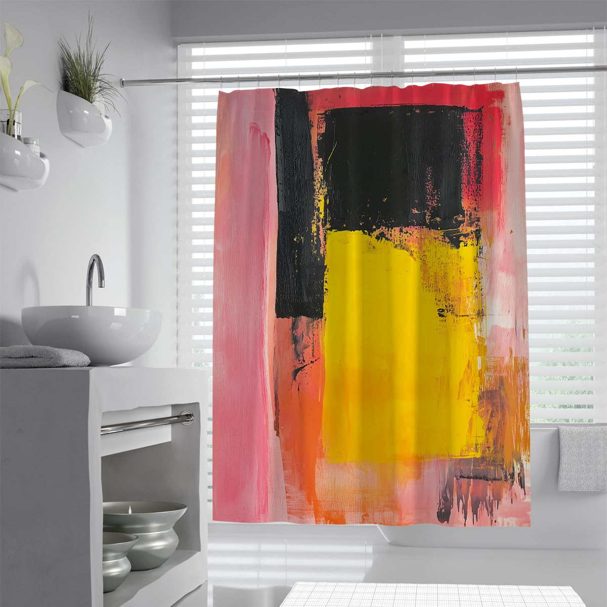Mid-Century Retro-Duschvorhang Abstrakter geometrischer Duschvorhang für das Badezimmer Moderne wasserdichte Polyester-Badevorhänge mit Haken 200 x 220 cm