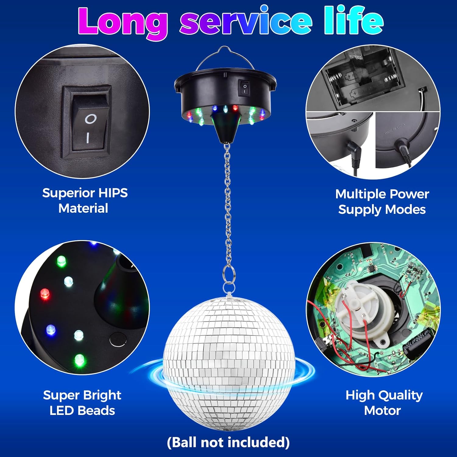 Rotating Disco Ball Motor Light, 6-12RPM Adjustable Speed Disco Ball Spinner Light 18LEDs for 8~24'' Large Heavy Duty Mirrorball Motor,Wedding Birthday DJ Party Decor Outdoors Upgrade Rotator