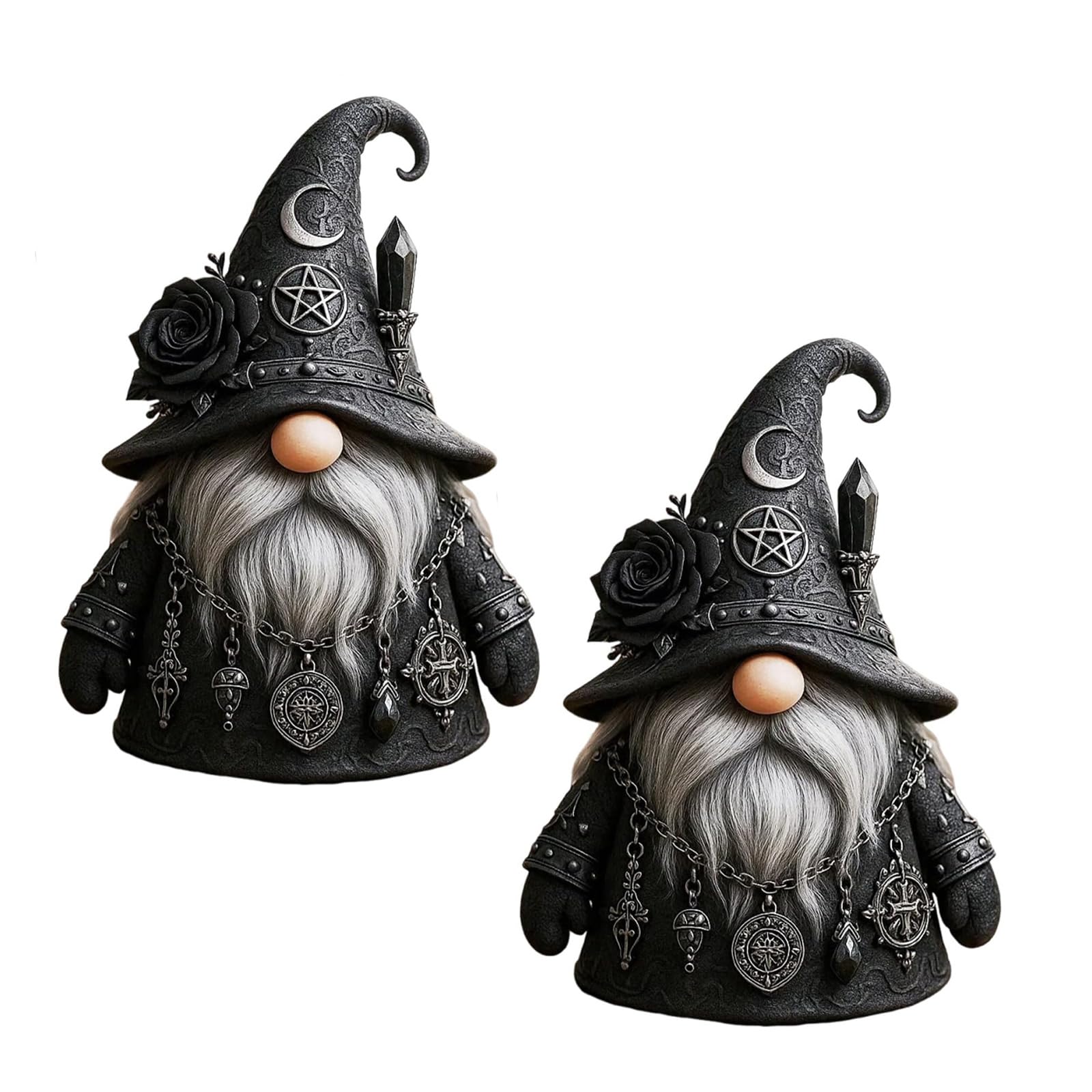 Fahoujs Women's 2Pcs Gothics Wizard Gnomes Figurines Sculptures Resin Gnomes Statues Decorative Ornament Collectibles Men Decorative Ornament