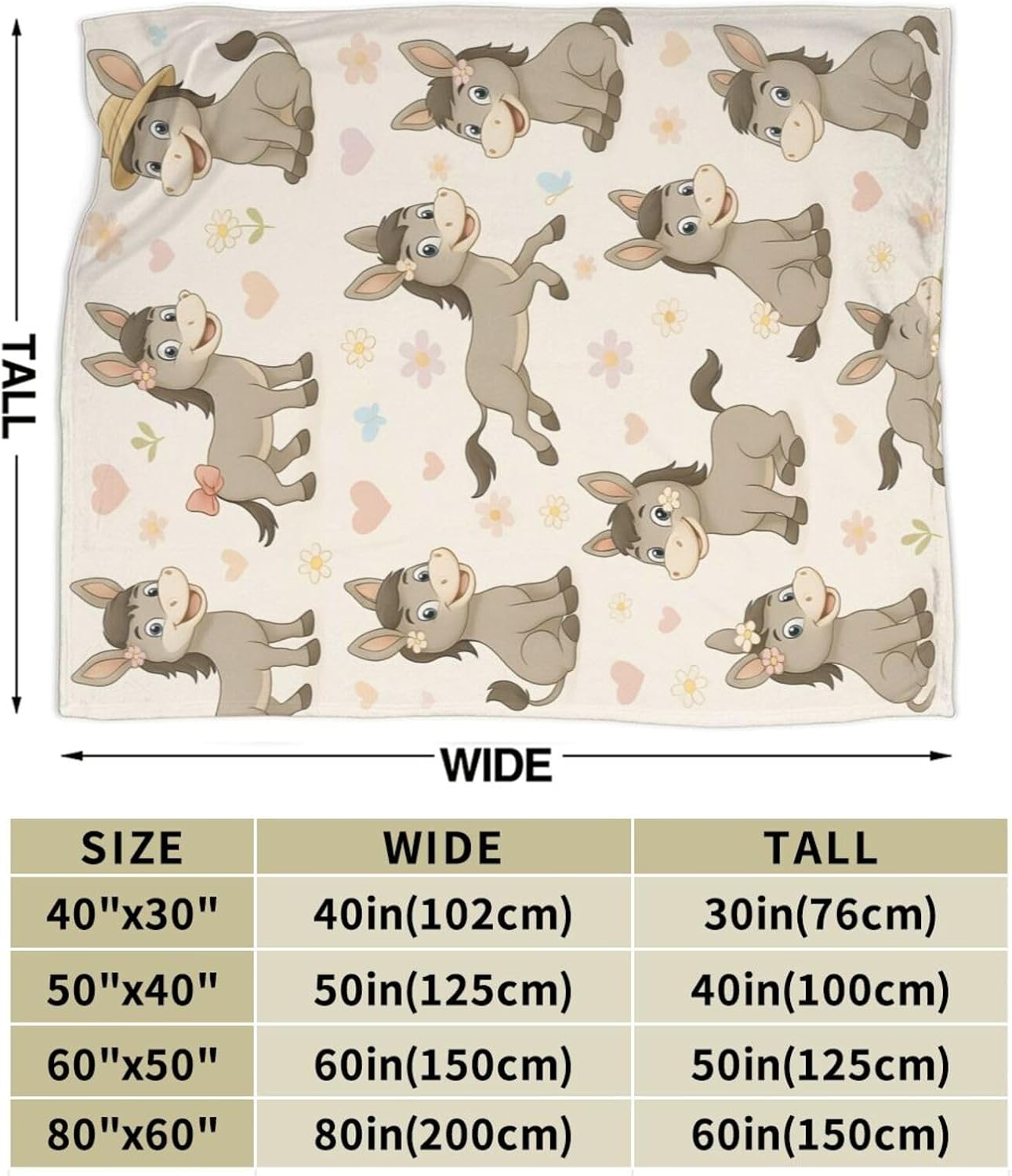 Cute Donkey Throw Blanket Funny Animal Donkey Blanket Soft Cozy Fleece Fuzzy Plush Warm Stuff Bedding Nursery Toddler Baby Blankets Gifts for Boys Girls Kids Adult Men Women 40"X50" - Image 4