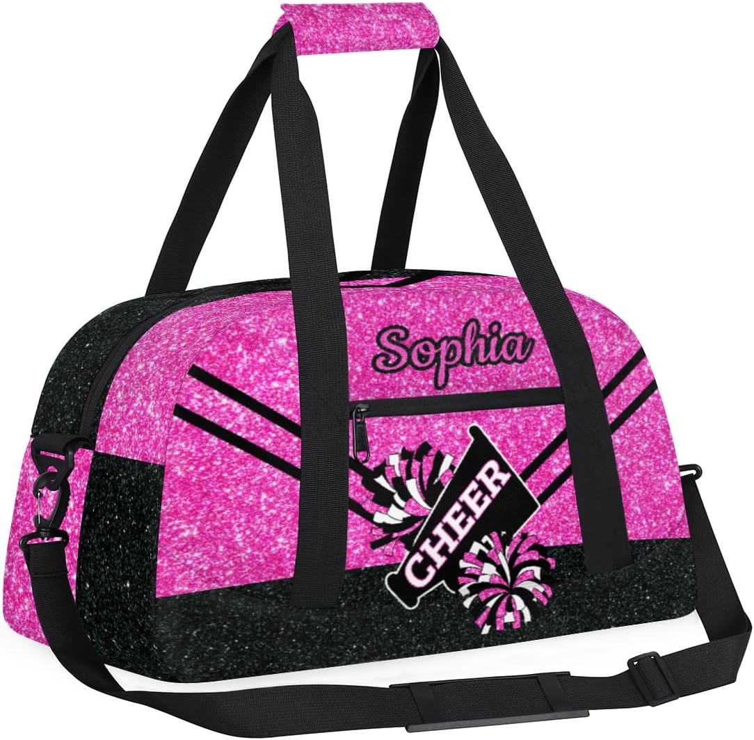 Personalized Cheer Bag Girl Sport Duffel Bag, Custom Kids Gym Bag, Customize Travel Duffle Bag with Name, Overnight Weekender Bags,Glitter Pink Black, Cheerleading Gifts - Image 3